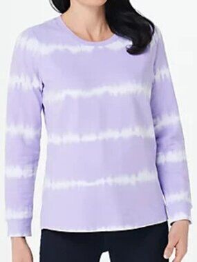 DENIM & CO Sz S Lilac Purple Tie-Dye French Terry Long-Sleeve Sweatshirt • EX‼